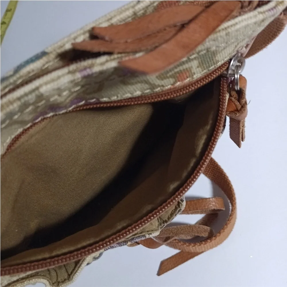 Fossil Vintage Cotton Floral Print Crossbody bag In Tan With Brown Leather Strap