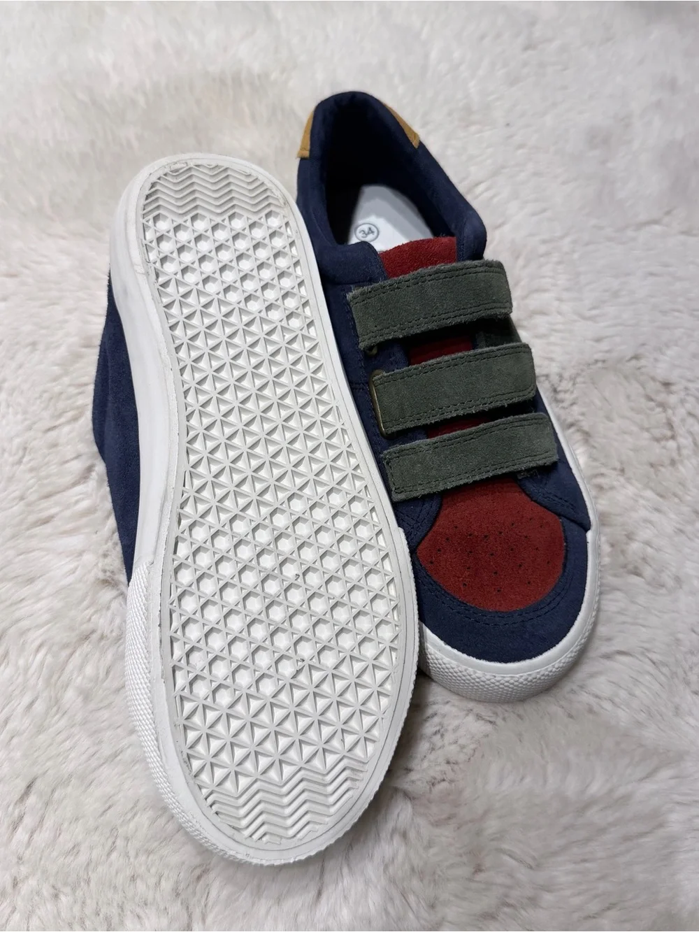 Mini Boden Suede Sneakers Kids Navy, Red & Olive Velcro Sneakers