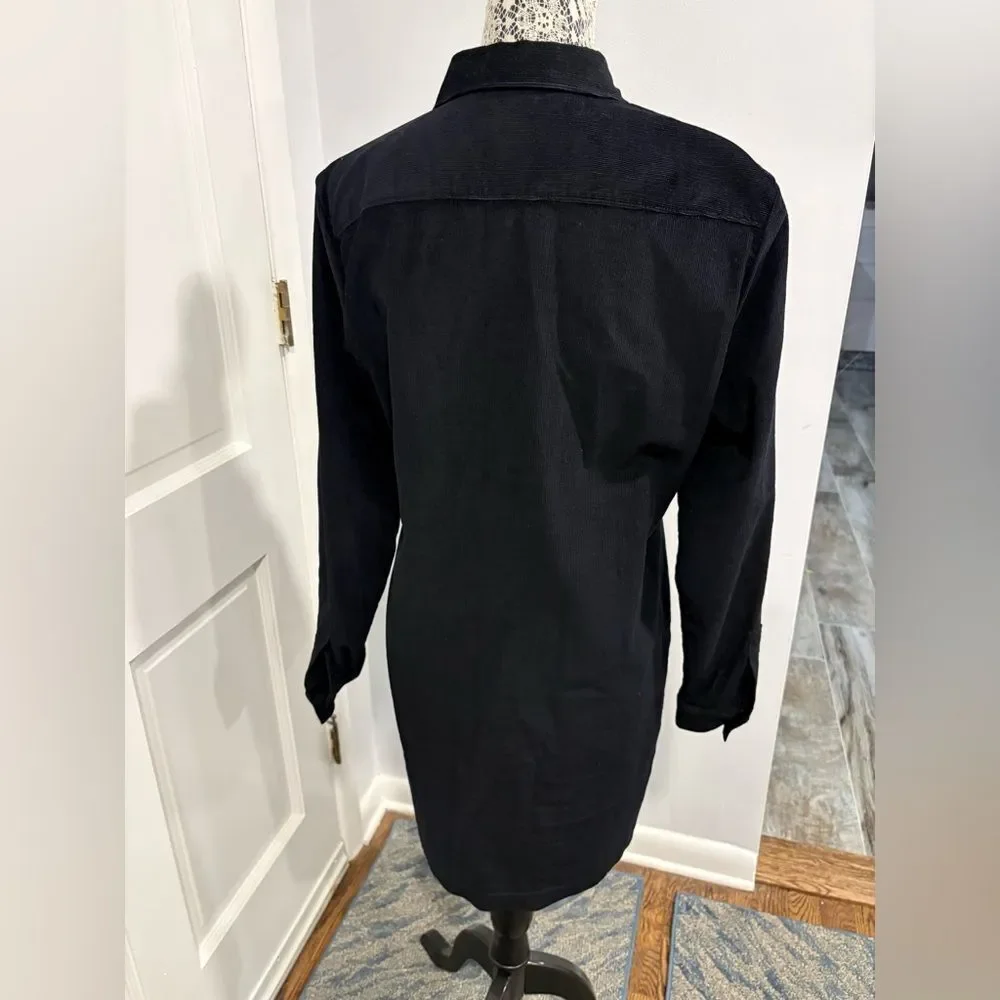 J. Crew Black Corduroy Long Sleeve Shirt Dress
