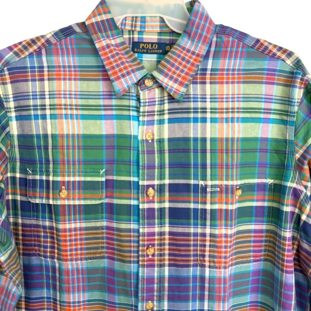 NEW Polo Ralph Lauren Mens XXL Plaid Button Down Shirt Multicolor Preppy Ivy‎