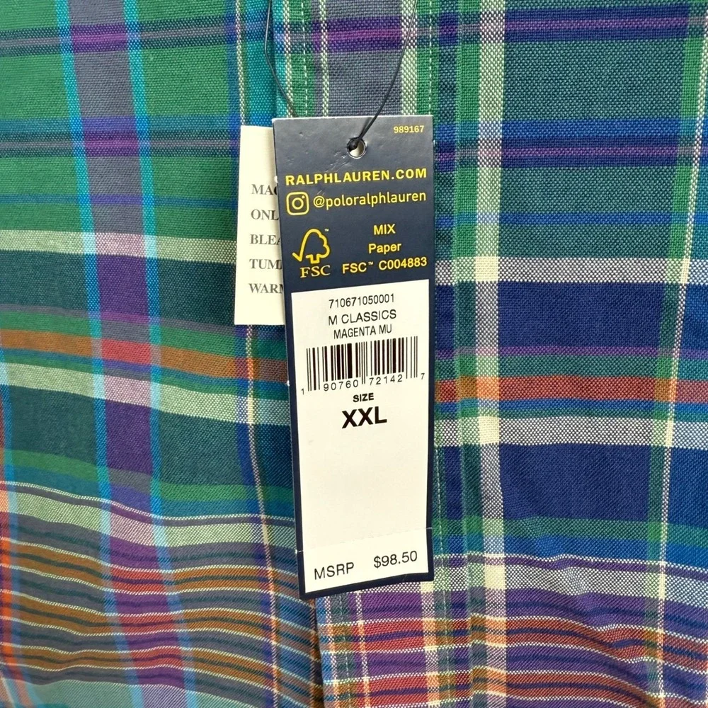 NEW Polo Ralph Lauren Mens XXL Plaid Button Down Shirt Multicolor Preppy Ivy‎
