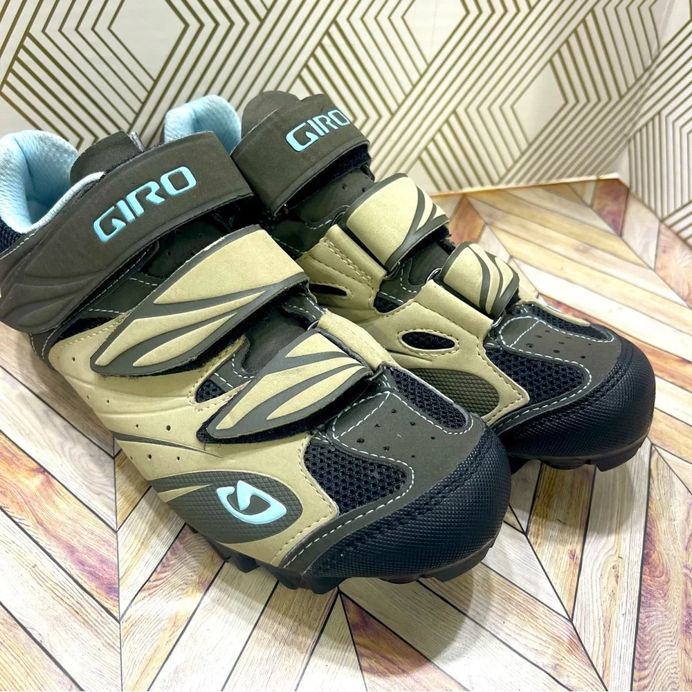 Giro Reva Womens Size 5 Khaki Brown Tan Blue Mountain Cycling Shoes‎ SB2