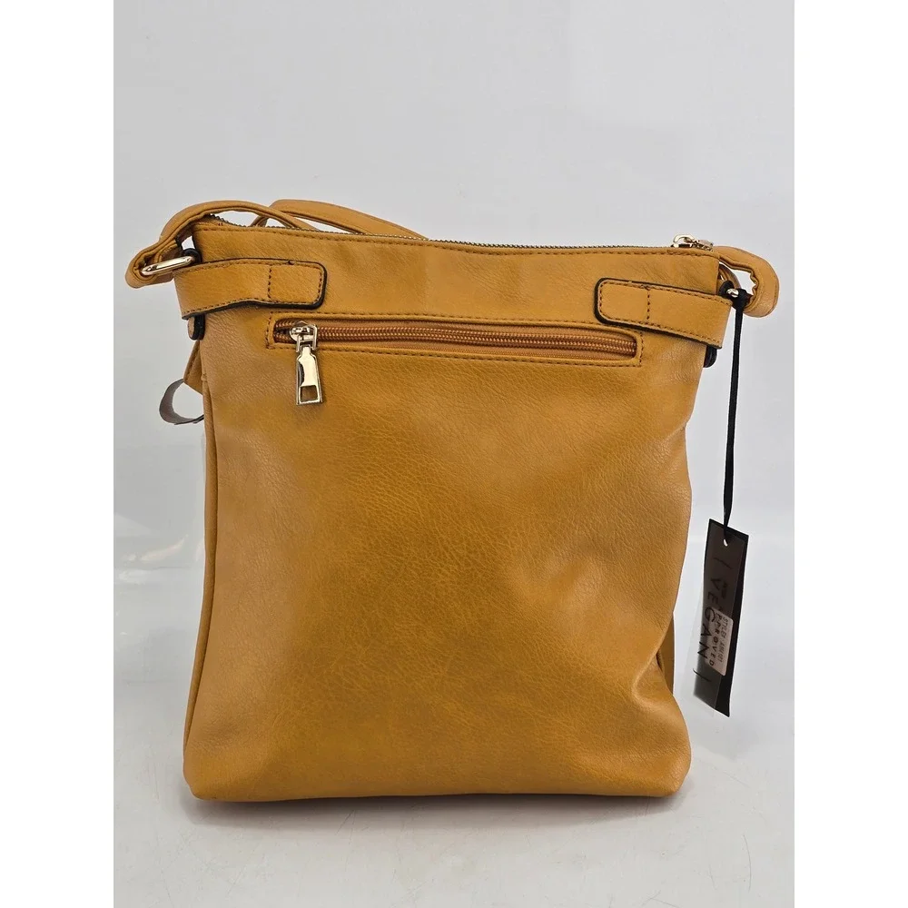 SUGU AM4181 Vegan Leather Crossbody Bag Mustard Yellow Medium Multi Pocket - NEW