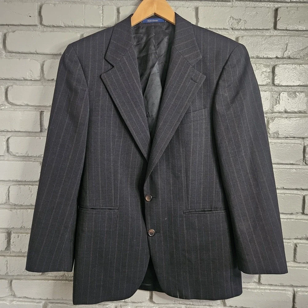 Vintage Chaps Ralph Lauren Mens Blazer‎ 38R Wool Grey Pinstripe Sport Coat