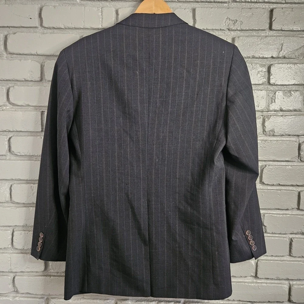 Vintage Chaps Ralph Lauren Mens Blazer‎ 38R Wool Grey Pinstripe Sport Coat