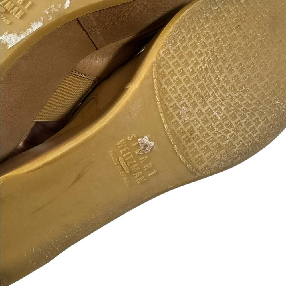 Stuart Weitzman Offset Leather Peep-Toe Wedge, Pecan size 7