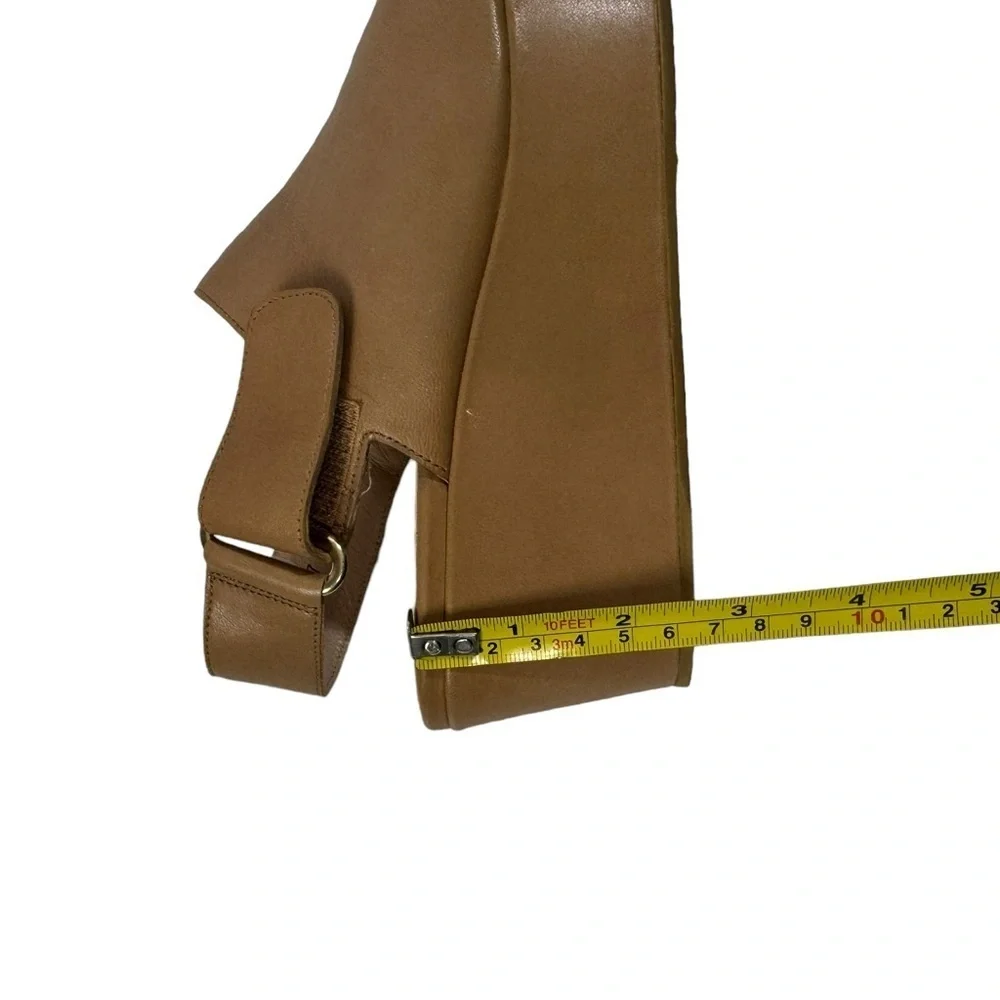 Stuart Weitzman Offset Leather Peep-Toe Wedge, Pecan size 7