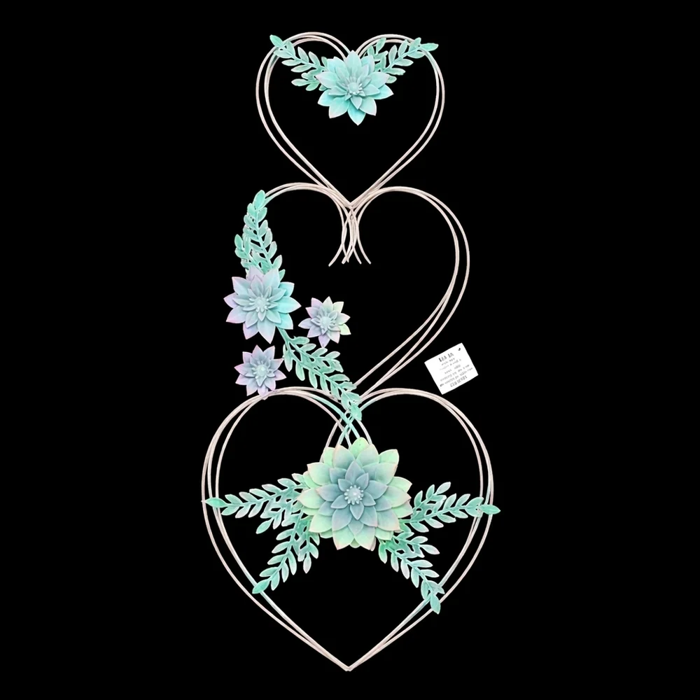 Hobby Lobby Pastel Green & Blue Succulents 3 Heart Wall Decor New with Tags