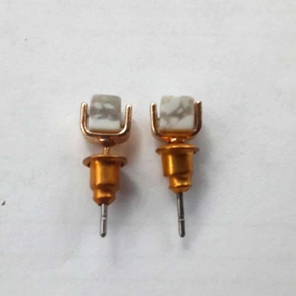 Gold Tone and White Marble Earrings