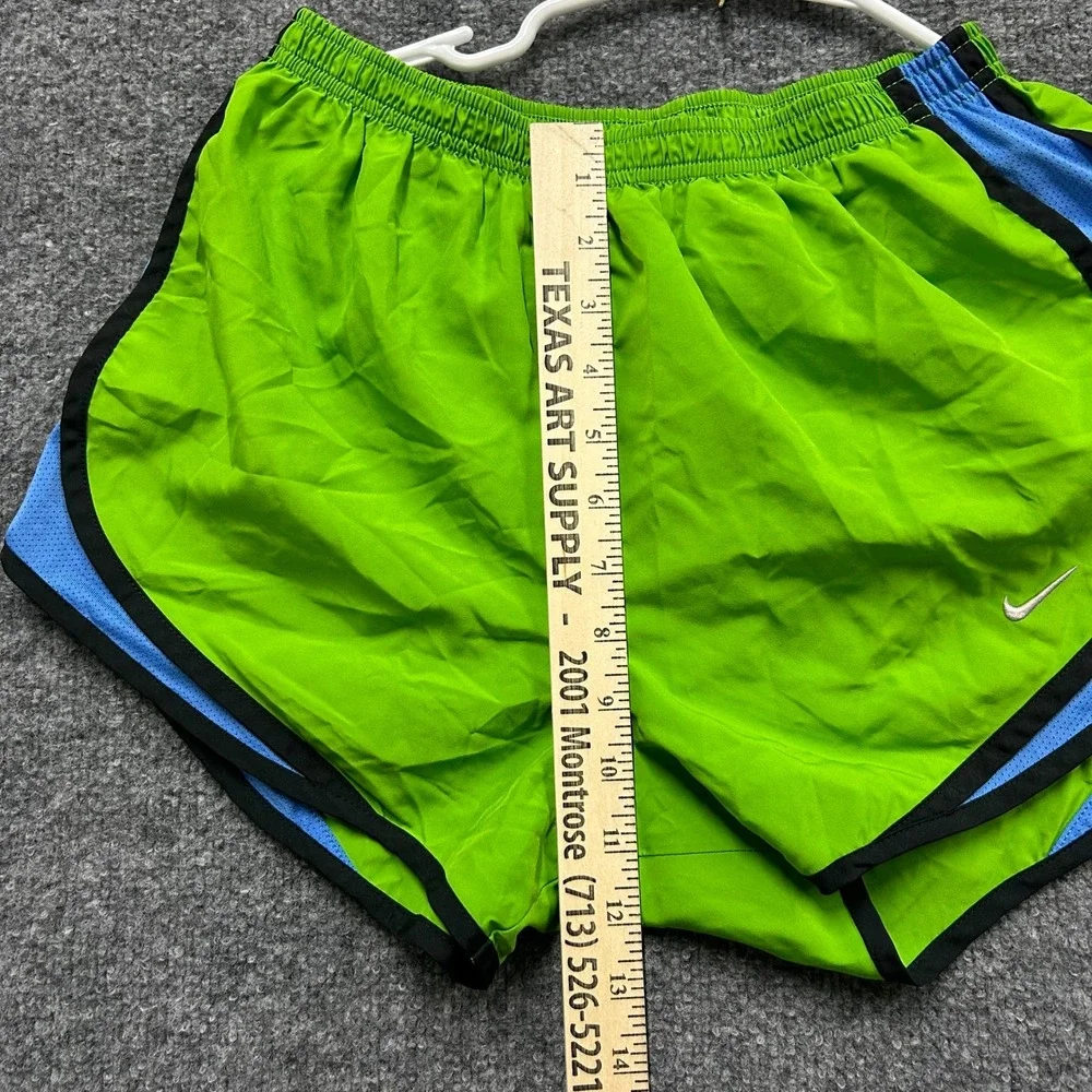 Nike Athletic Shorts Womens Size S Lime Green Dri-Fit Running Mesh Blue Stain