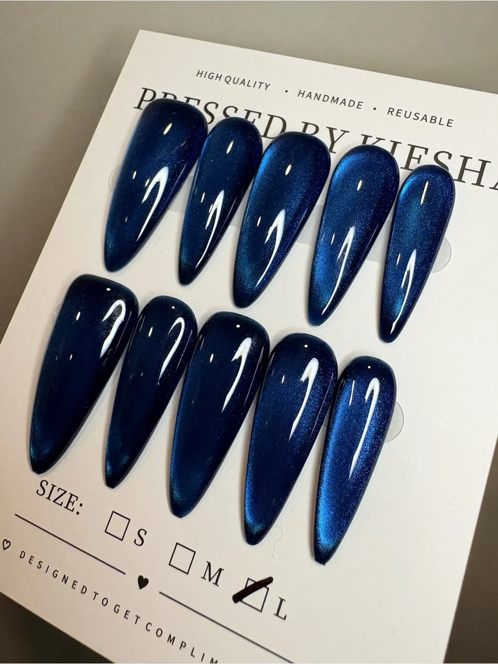 Stiletto Press-On Nails in Shimmering Navy Blue