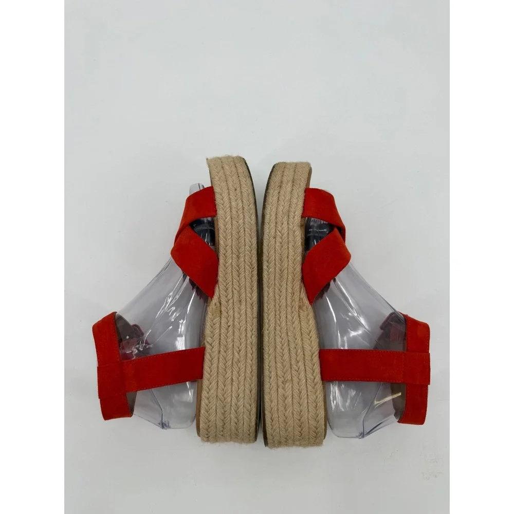 Red Espadrille Platform Sandals Ankle Strap Crisscross Faux Suede Size 7