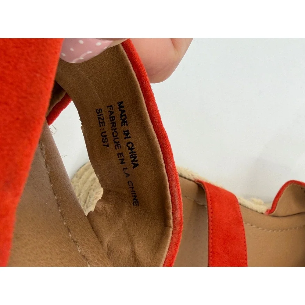Red Espadrille Platform Sandals Ankle Strap Crisscross Faux Suede Size 7