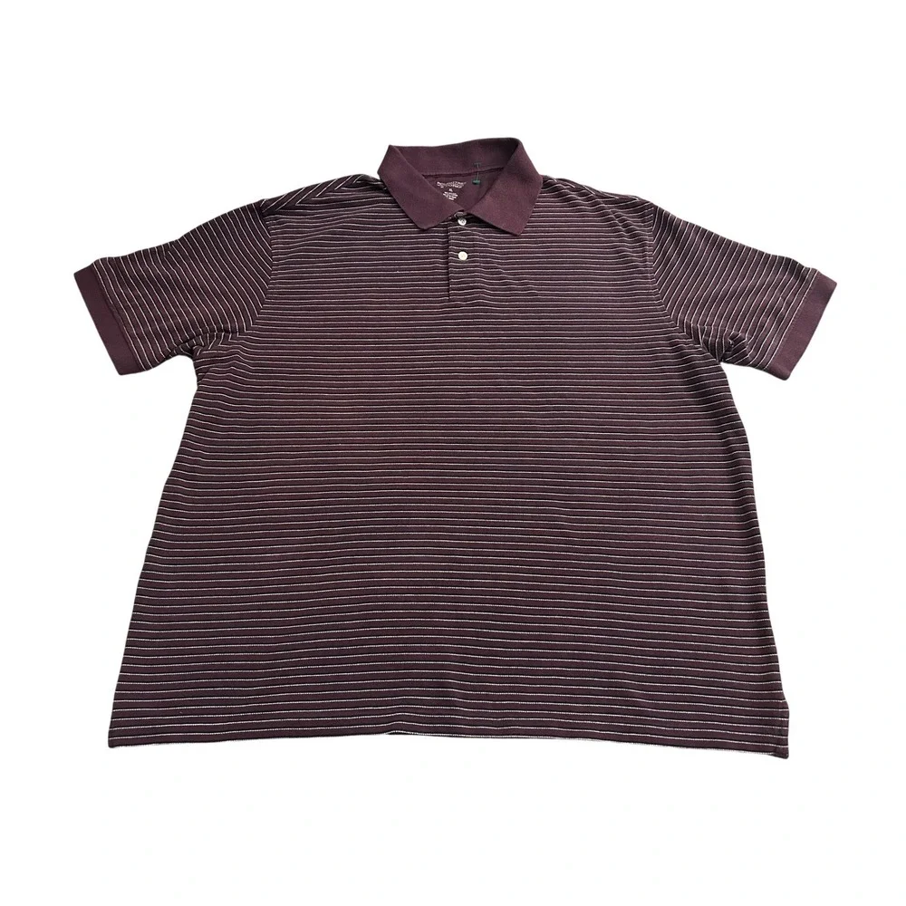 Roundtree‎ & Yorke Polo Shirt Mens XL Burgundy Excellent Striped Cotton Pique