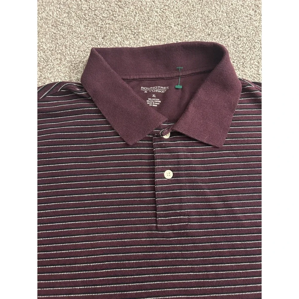 Roundtree‎ & Yorke Polo Shirt Mens XL Burgundy Excellent Striped Cotton Pique