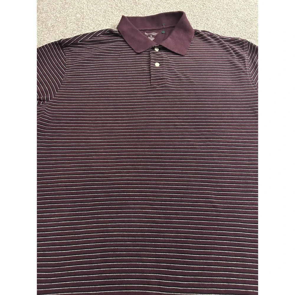 Roundtree‎ & Yorke Polo Shirt Mens XL Burgundy Excellent Striped Cotton Pique
