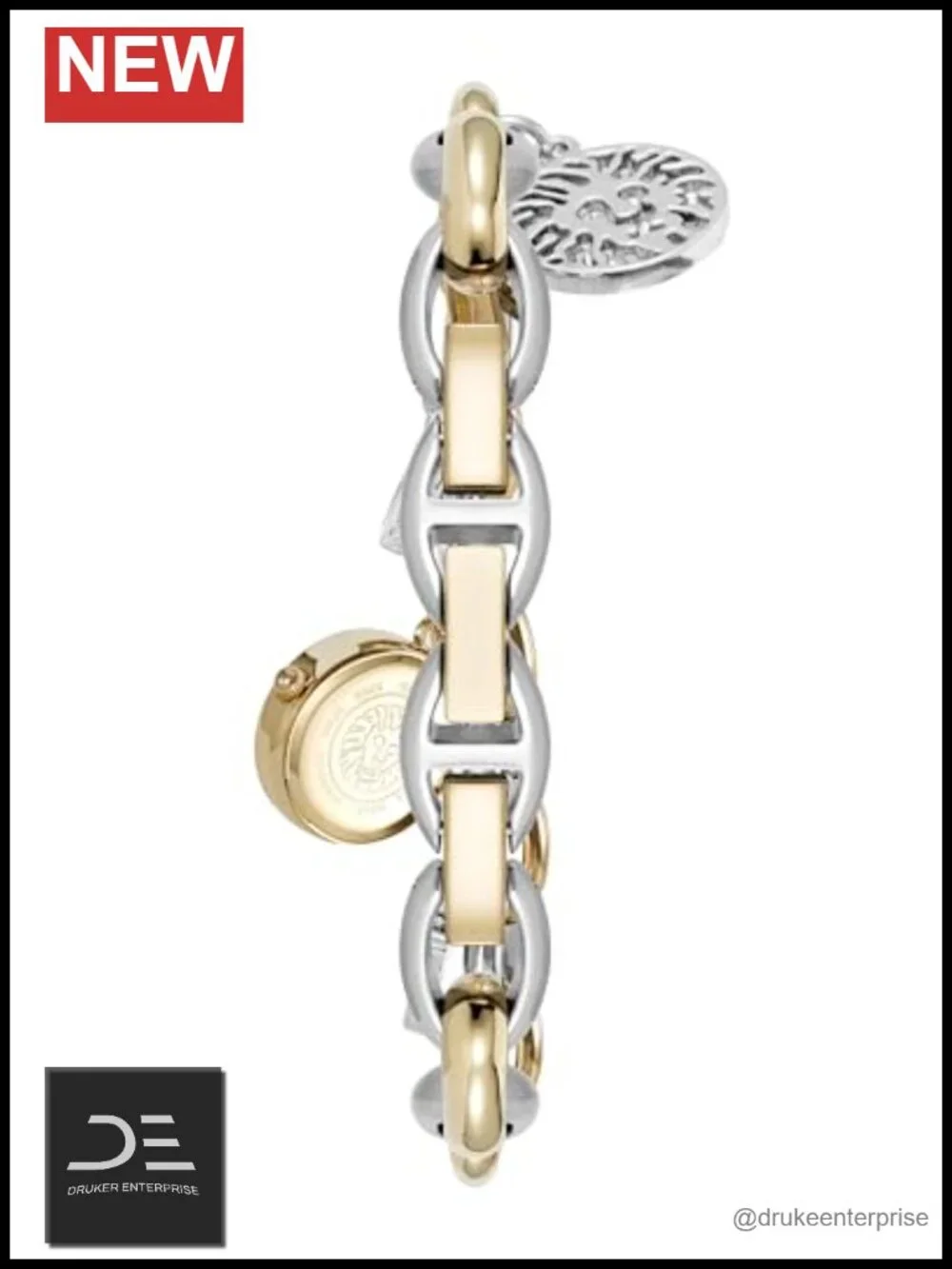 Premium Crystal Accented Gold-Tone Charm Bracelet Watch, Japanese Quartz