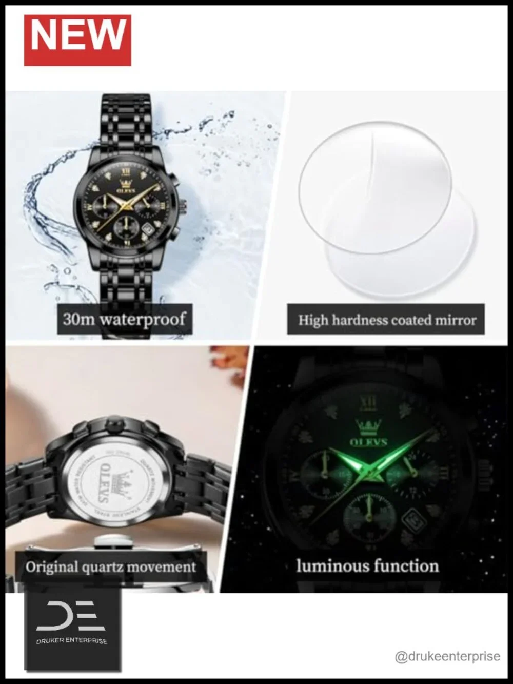 Multifunctional Two Tone Stainless Steel Quartz Watch with Diamond Accents