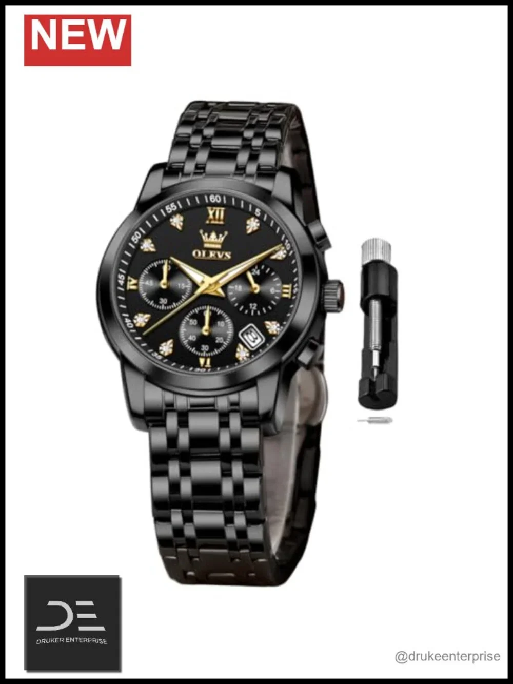 Multifunctional Two Tone Stainless Steel Quartz Watch with Diamond Accents