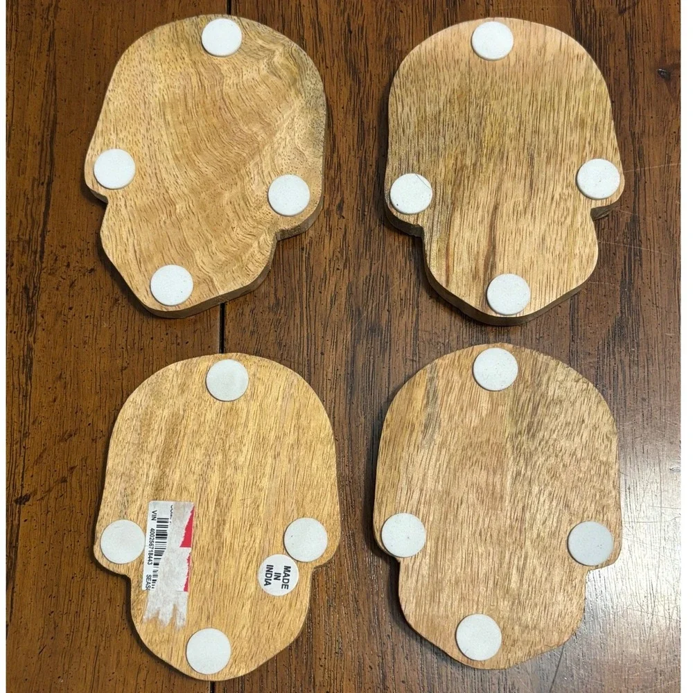Set of 2 Wood Sugar Skull Coasters Day of the Dead Dia de los Muertos Multicolor