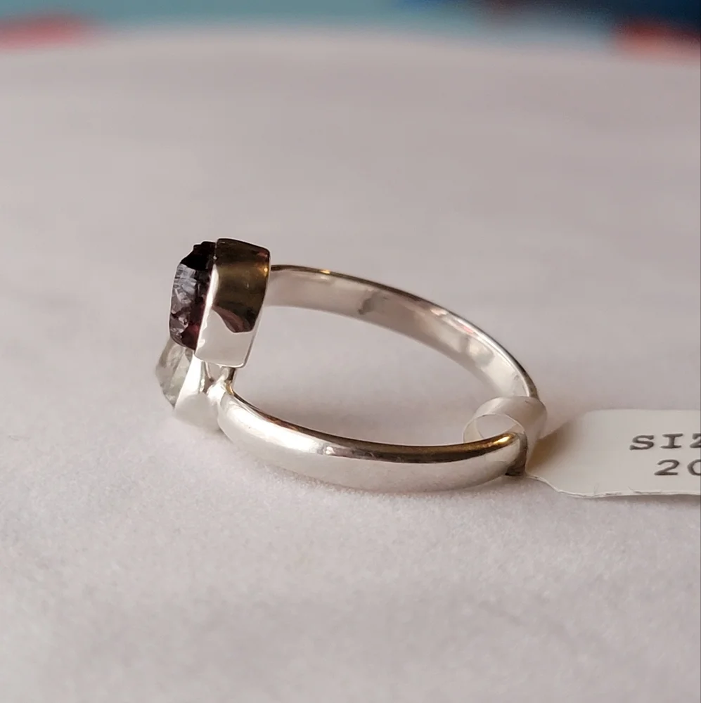 Garnet with Herkimer Diamond Sterling Silver Bypass Gemstone Ring