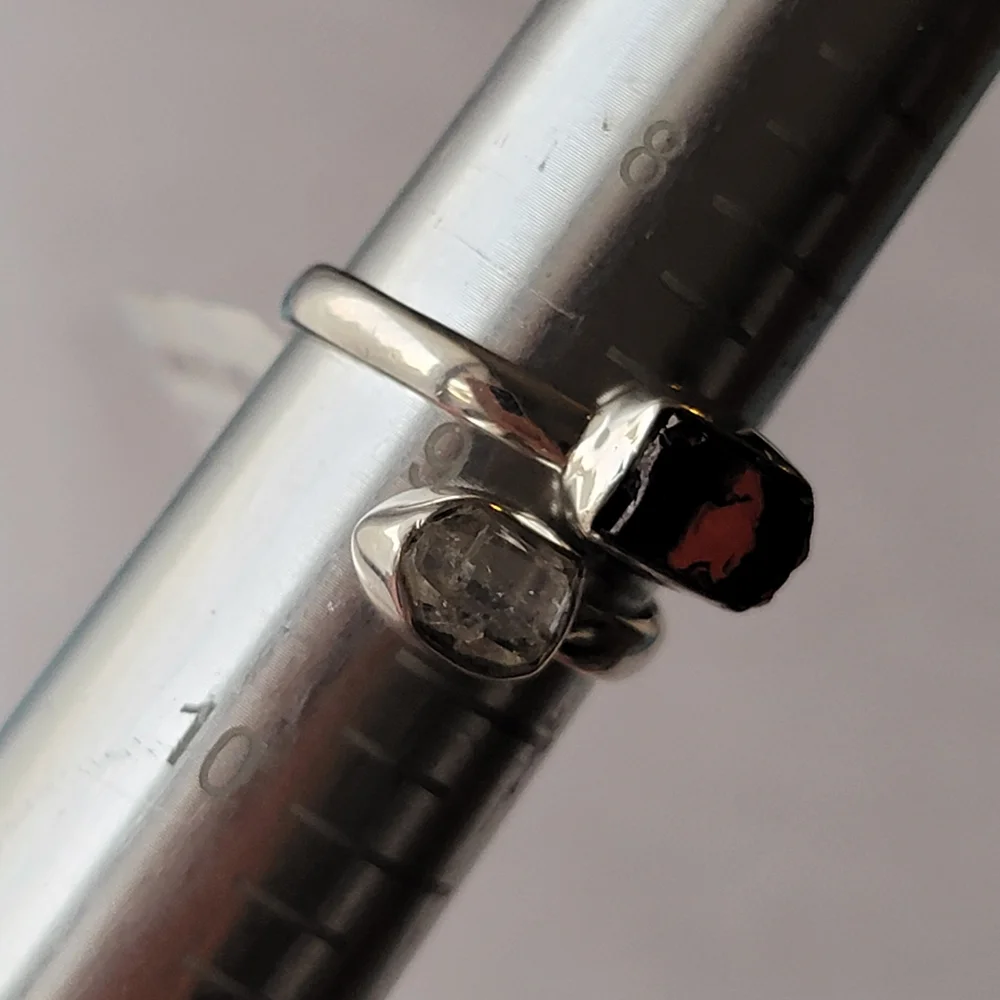 Garnet with Herkimer Diamond Sterling Silver Bypass Gemstone Ring