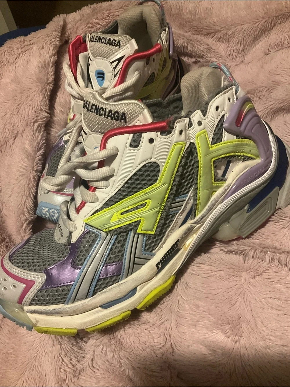 Balenciaga Women’s Grey Neon Yellow Purple Multicolor Runner Sneakers