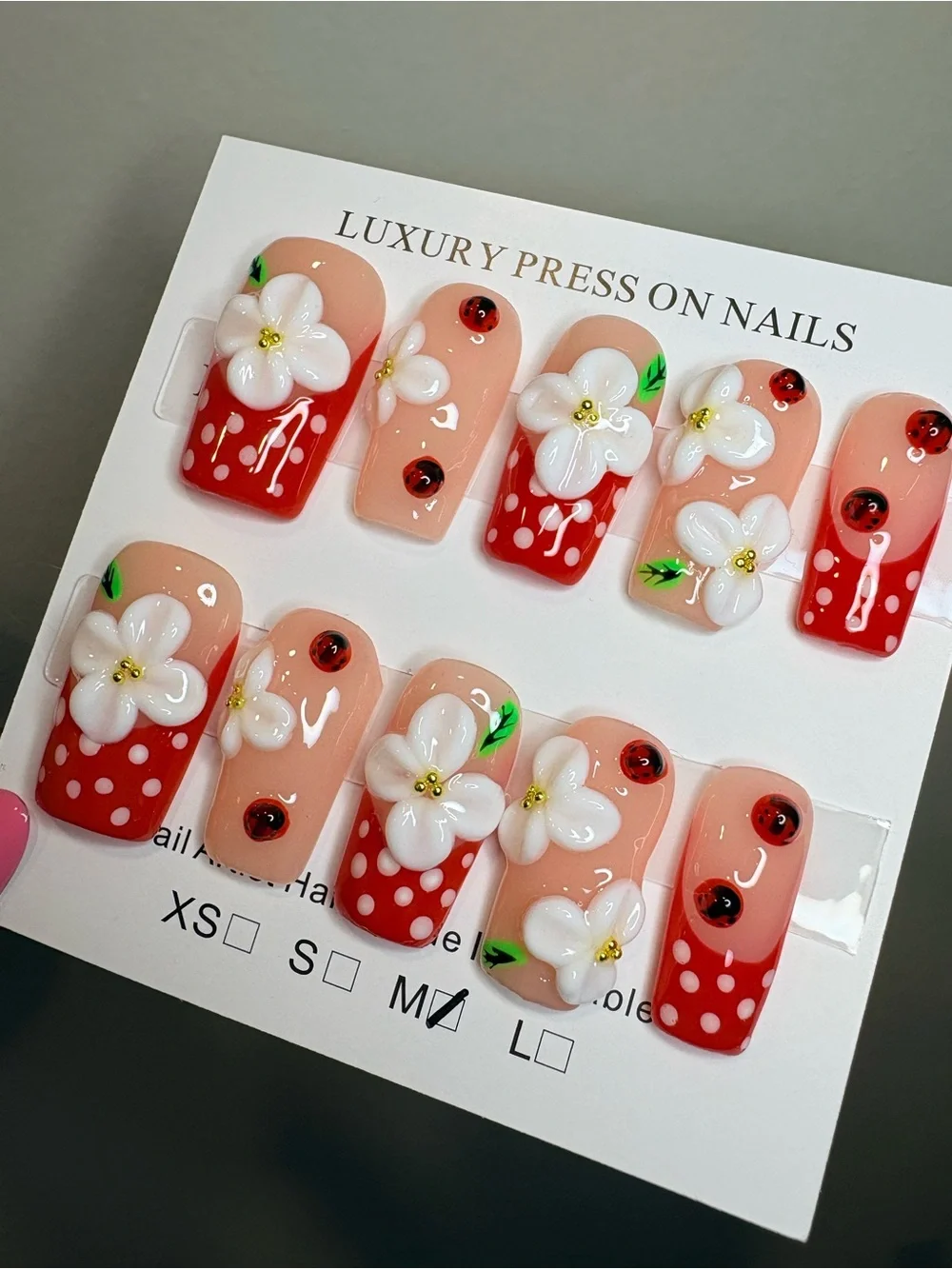 Floral Red Polka Dot Press-On Nails