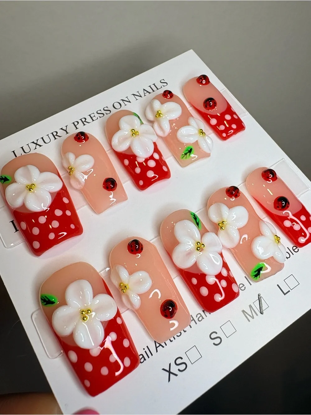 Floral Red Polka Dot Press-On Nails