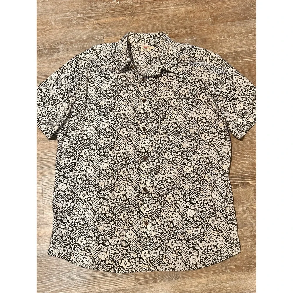 Faherty Brand‎ Mens XXL Short Sleeve Button Down Shirt Black White Floral Print