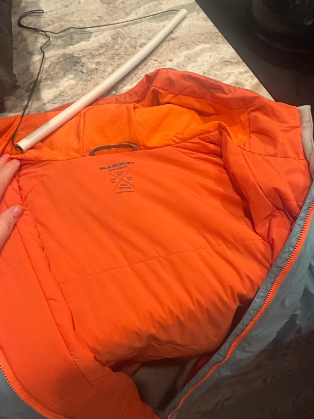 Lightweight Men's Hooded Windbreaker Jacket - Seafoam with Orange Trim