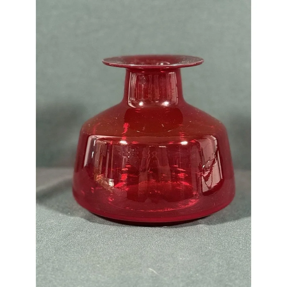Rainbow-Viking Glass Co. Ruby Red Hand Blown Decanter No Stopper Vintage 60s MCM