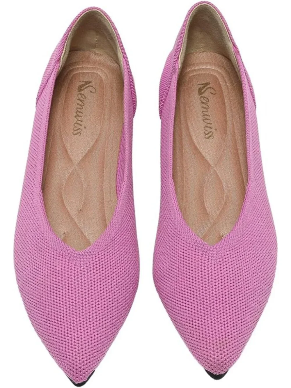 Women's Pink Red Ballet Flats Pointed Toe Comfortable Knit Slip Casual Shoes
