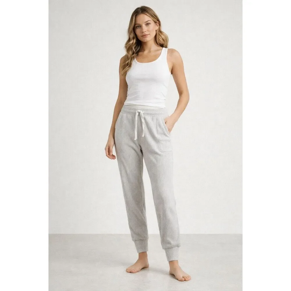 Alo Yoga Ribbed Joggers Cream Beige Womens Medium Lounge Pants
