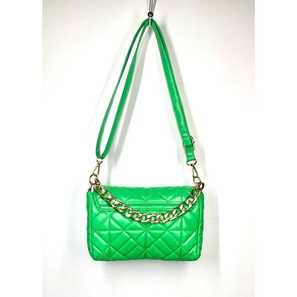 Grossi Bright Green Quilted Crossbody Shoulder Handbag Gold Chain Handle