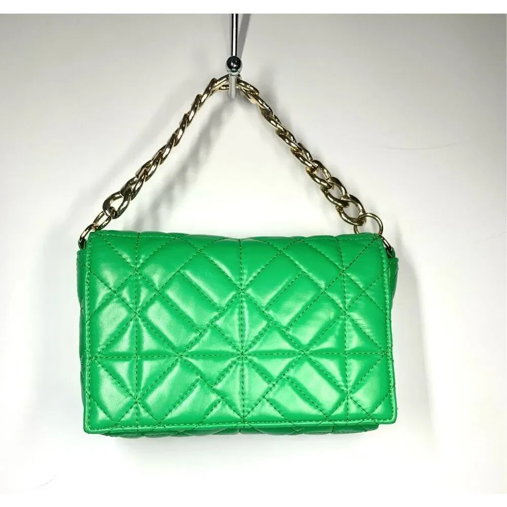 Grossi Bright Green Quilted Crossbody Shoulder Handbag Gold Chain Handle