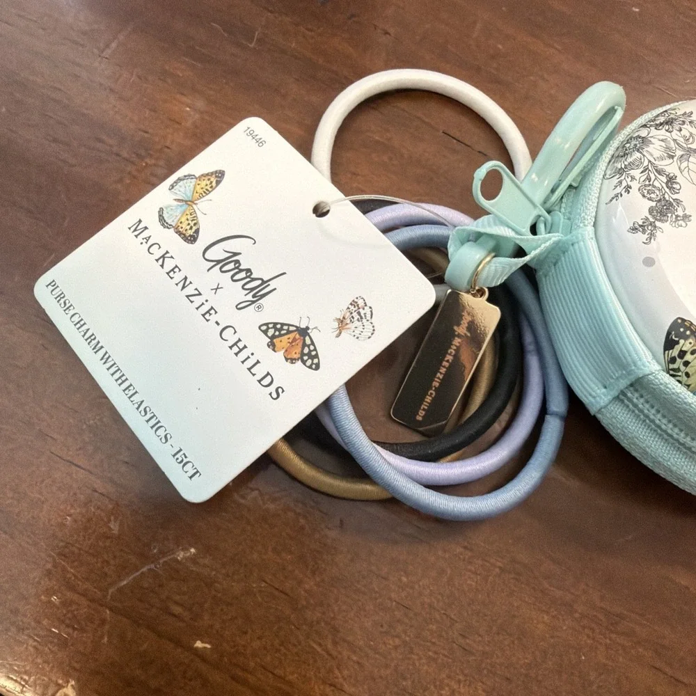 Goody & Mackenzie Childs Pink  Check‎ Elastic Hair Ties and Zipper Pouch & Clip