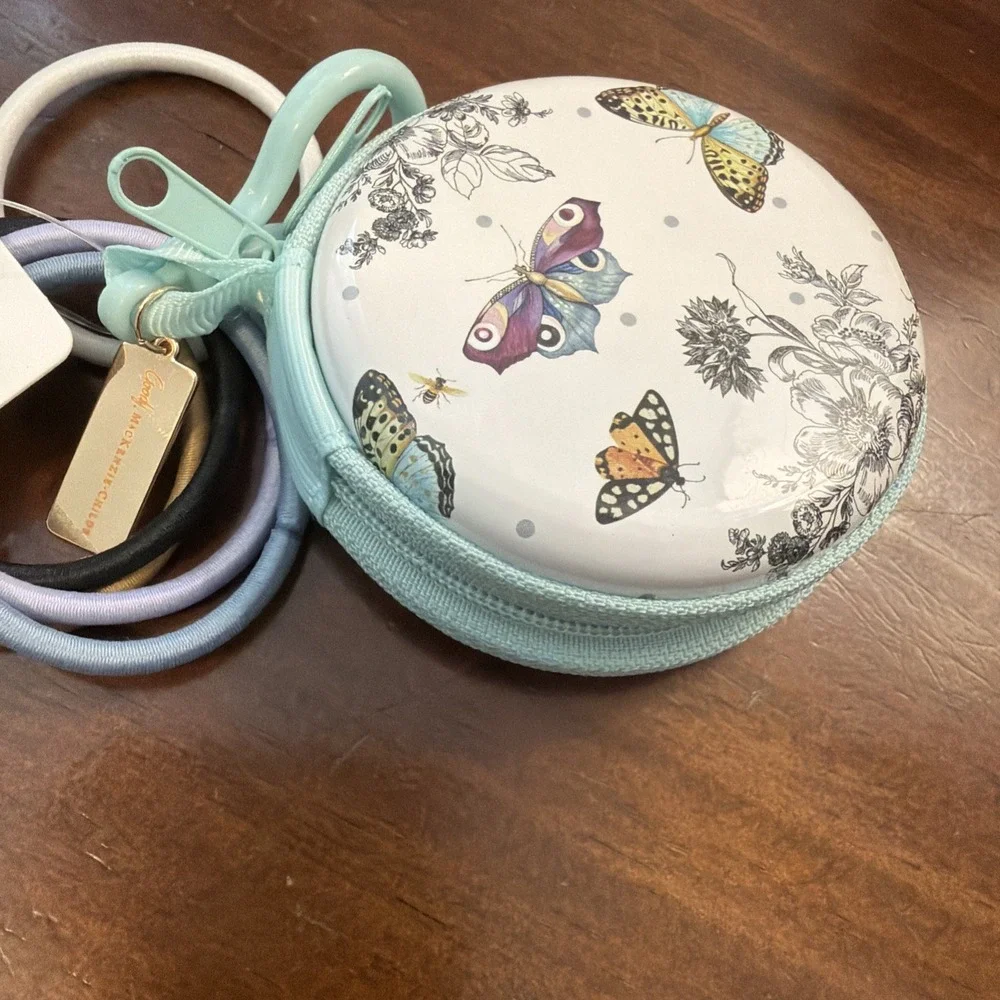 Goody & Mackenzie Childs Pink  Check‎ Elastic Hair Ties and Zipper Pouch & Clip
