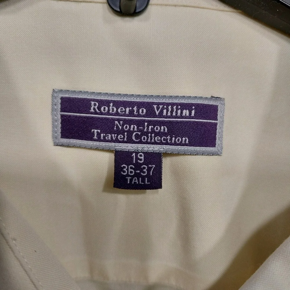 Roberto Villini Mens Dress Shirt Non-Iron Travel Collection 19 36/37 Tall Cream