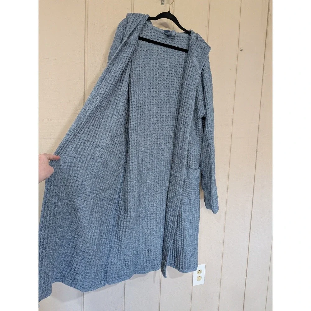 Onsen Hooded Waffle Robe Denim Blue Size L Supima Cotton Luxury Spa Huckberry‎