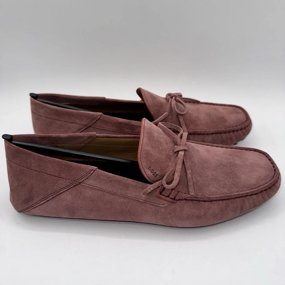 Hugo Boss Driver Mix Saddle Loafers‎ Men's Size 9.5 Open Pink Suede Dustbags