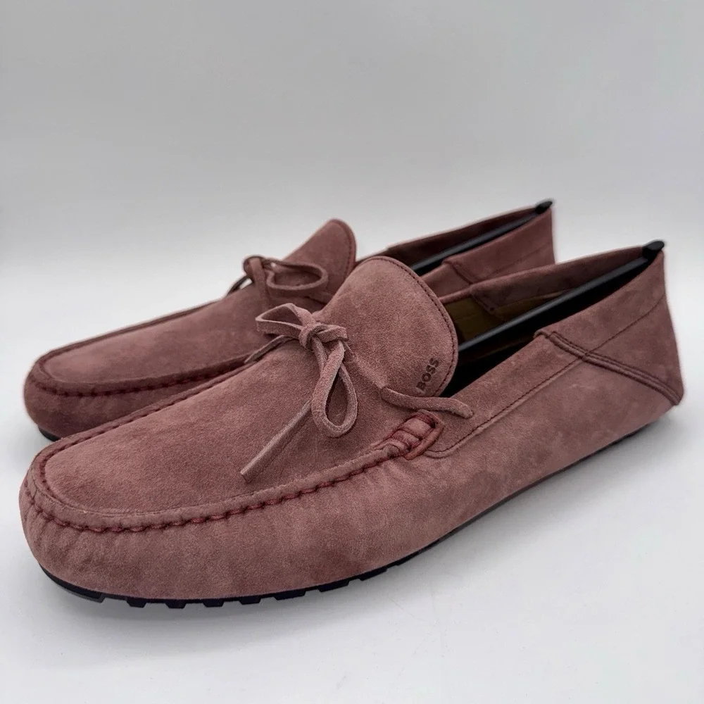 Hugo Boss Driver Mix Saddle Loafers‎ Men's Size 9.5 Open Pink Suede Dustbags