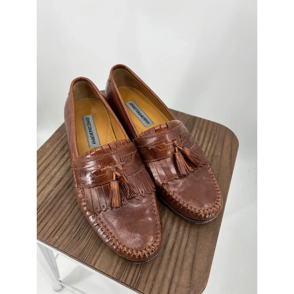 Johnston & Murphy Mens Brown‎ Leather Kiltie Tassel Loafers Size 9.5 M