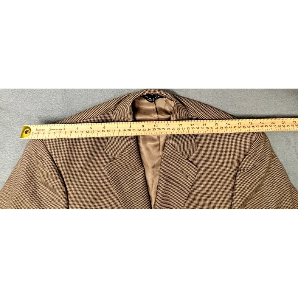 Jos A Bank Blazer Wool Silk Mens Sport Coat Brown Houndstooth Jacket 40 Short