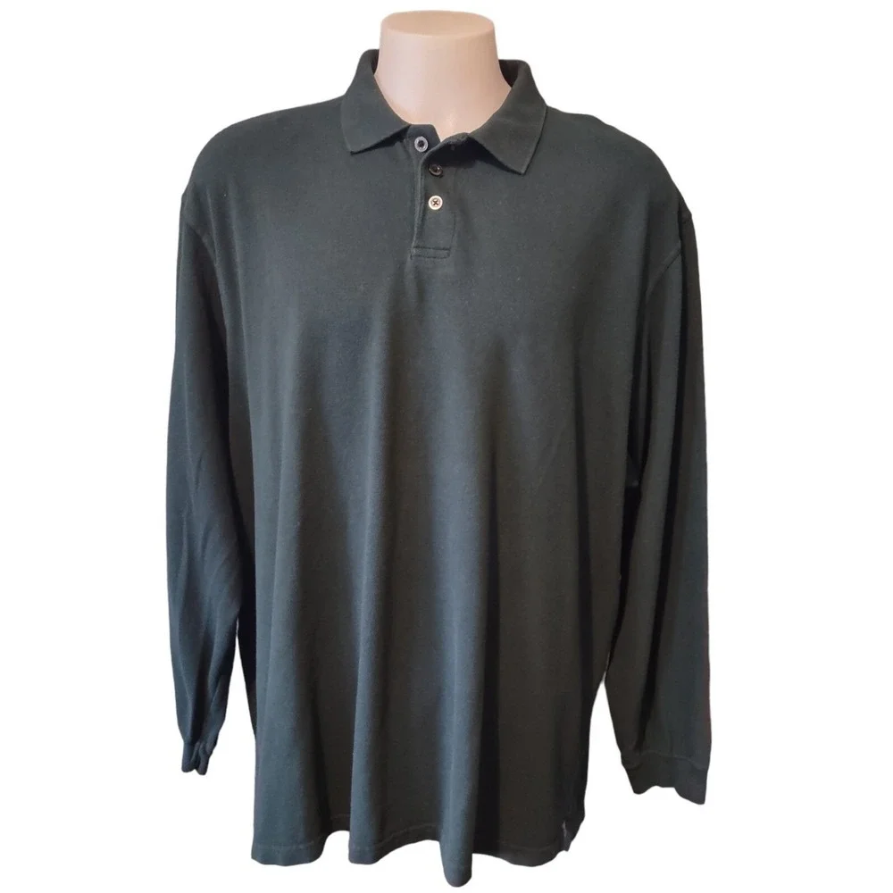 Eddie Bauer Polo Shirt XXXL Men's Gorp Core Cabin Core Green‎ Long Sleeve Pique