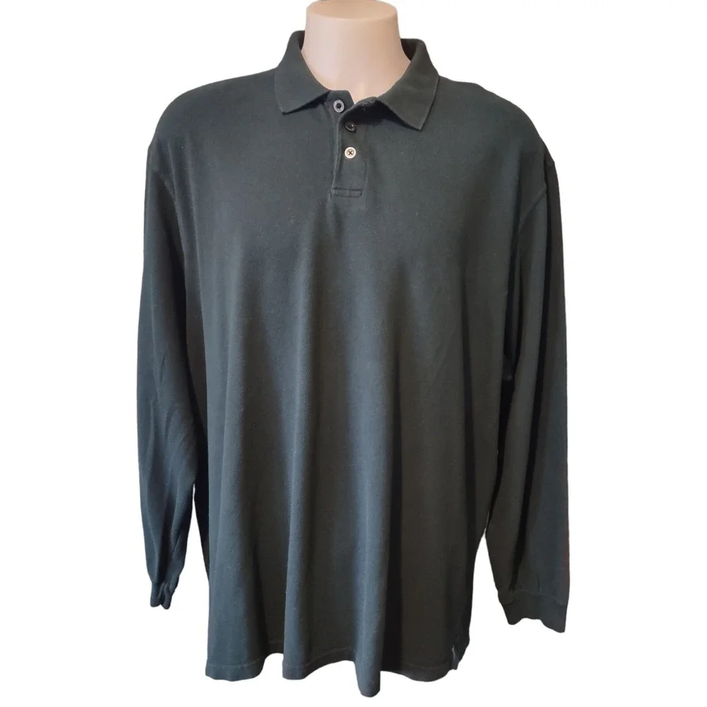 Eddie Bauer Polo Shirt XXXL Men's Gorp Core Cabin Core Green‎ Long Sleeve Pique