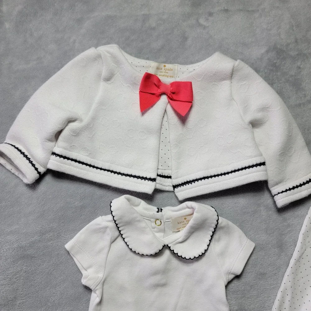 Kate Spade New‎ York Baby Girls 3 Piece Set White Polka Dot 3M Cardigan Romper