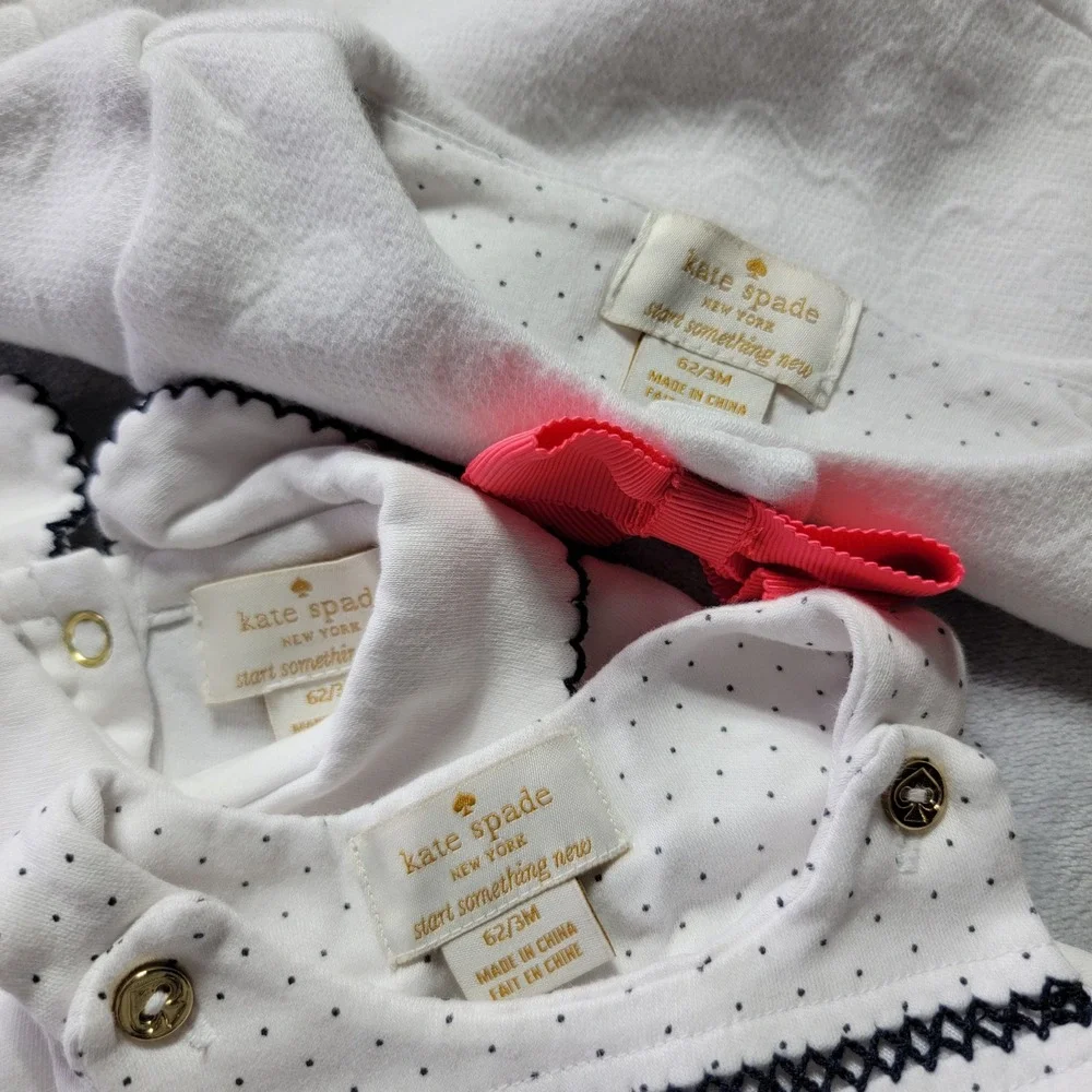 Kate Spade New‎ York Baby Girls 3 Piece Set White Polka Dot 3M Cardigan Romper