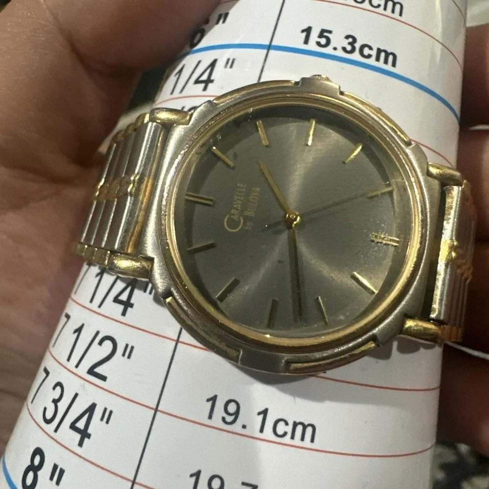Works VTG Caravelle By Bulova Quartz Date Two-Tone Unisex Watch New Battery 33mm