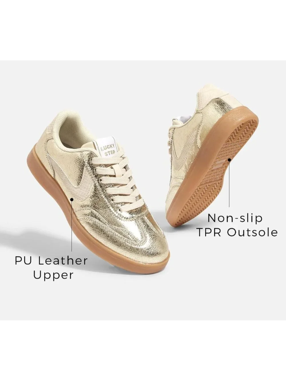 Women's Gold Classic Fashion Casual Skate No Slip Lace Up Walking Sneakers Shoes